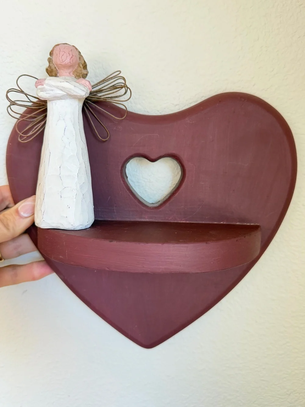 Rustic Heart Wall Shelf Farmhouse Decor Wood Cottage Shabby Chic Cottagecore